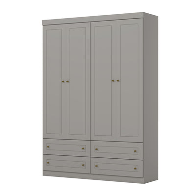 Roupeiro Americano Henn 159cm 4 Portas 4 Gavetas Cinza