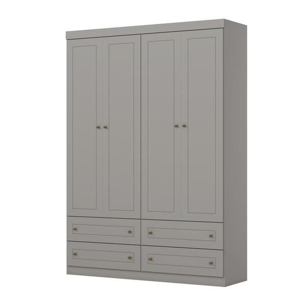 Roupeiro Americano Henn 159cm 4 Portas 4 Gavetas Cinza