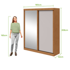 Roupeiro Zeine Lopas 180cm 2 Portas Correr com Espelho Flex Amêndoa e Off White