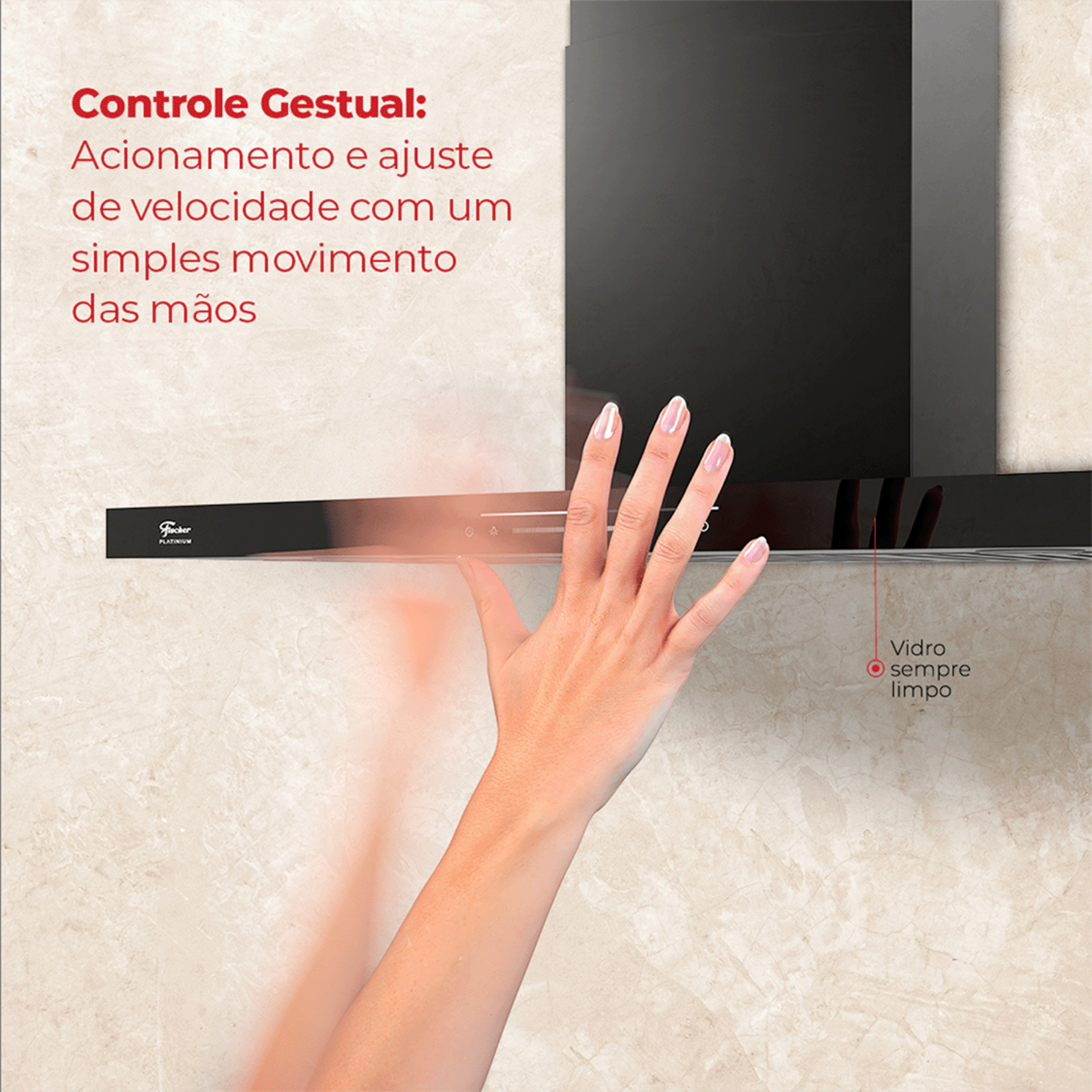 Coifa de Parede Fischer Platinium 90cm Controle por Gesto Preto 220V