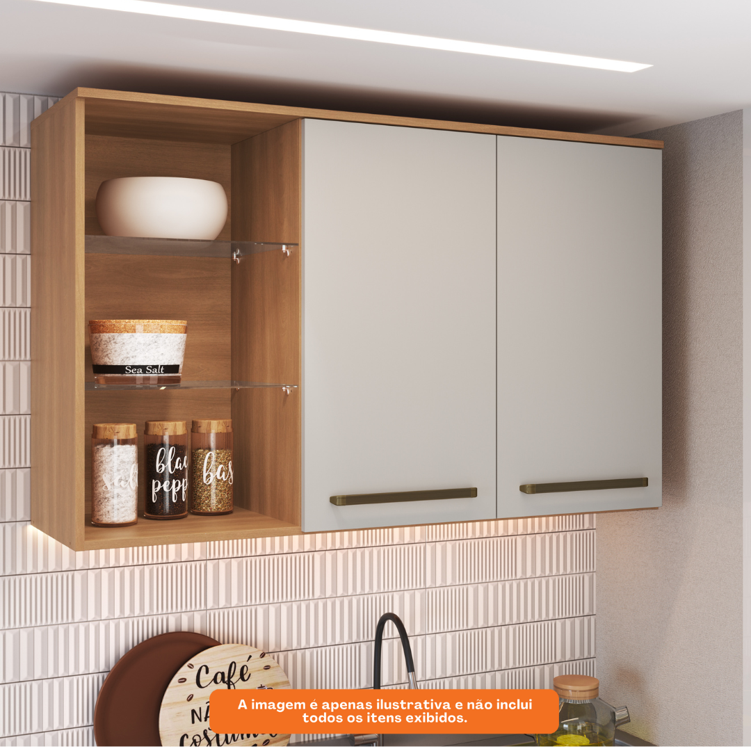 Armário Aéreo de Cozinha Isabelle Delmarco 120cm 2 Portas Freijó e Arenas