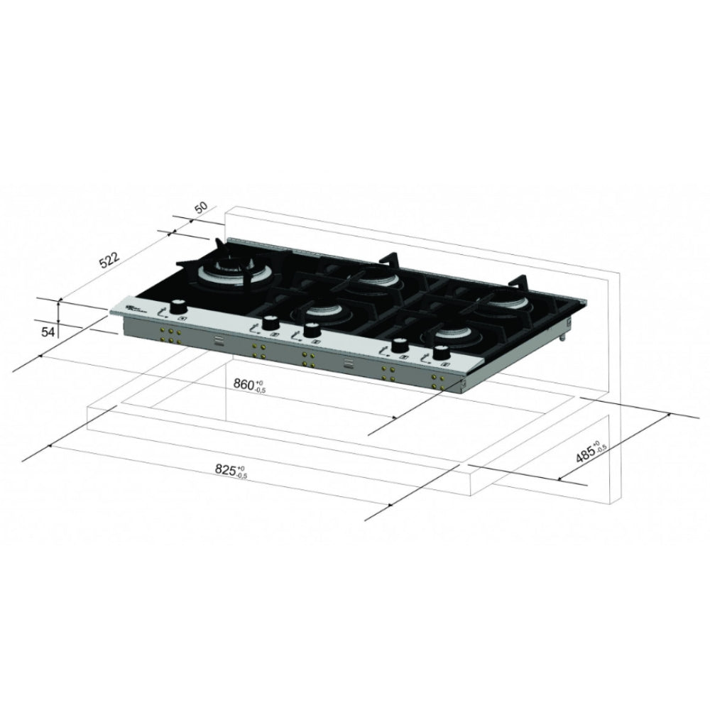Cooktop à Gás Fischer 5 Bocas Platinium Prime Tripla chama Trempe em Ferro Fundido 19784-51515 Bivolt