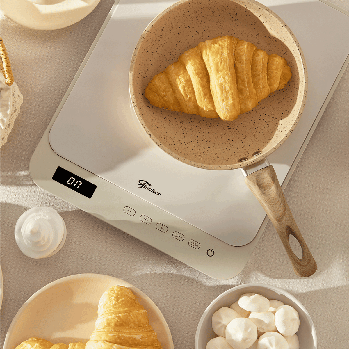 Cooktop Indução Portátil Fischer 1 Boca Mesa Vitrocerâmica Touch Screen Branco Bivolt