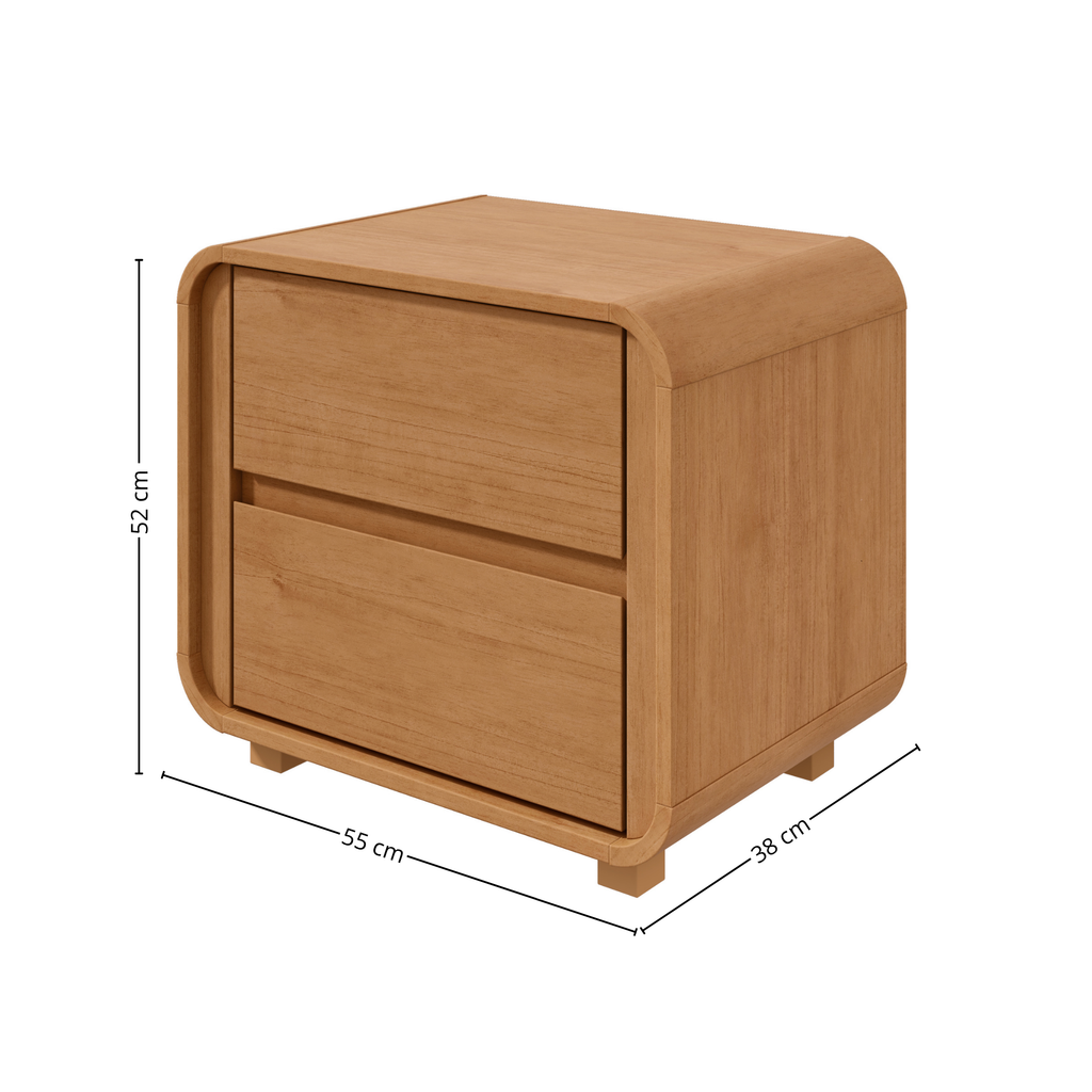 Mesa de Cabeceira Loop Lopas 55cm 2 Gavetas com Pés Amêndoa Clean