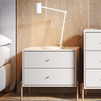 Mesa de Cabeceira Jasper Província 2 Gavetas Off White com Dourado