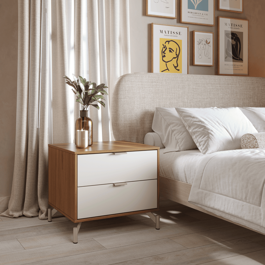 Mesa de Cabeceira Glow Província 2 Gavetas Canela e Off White