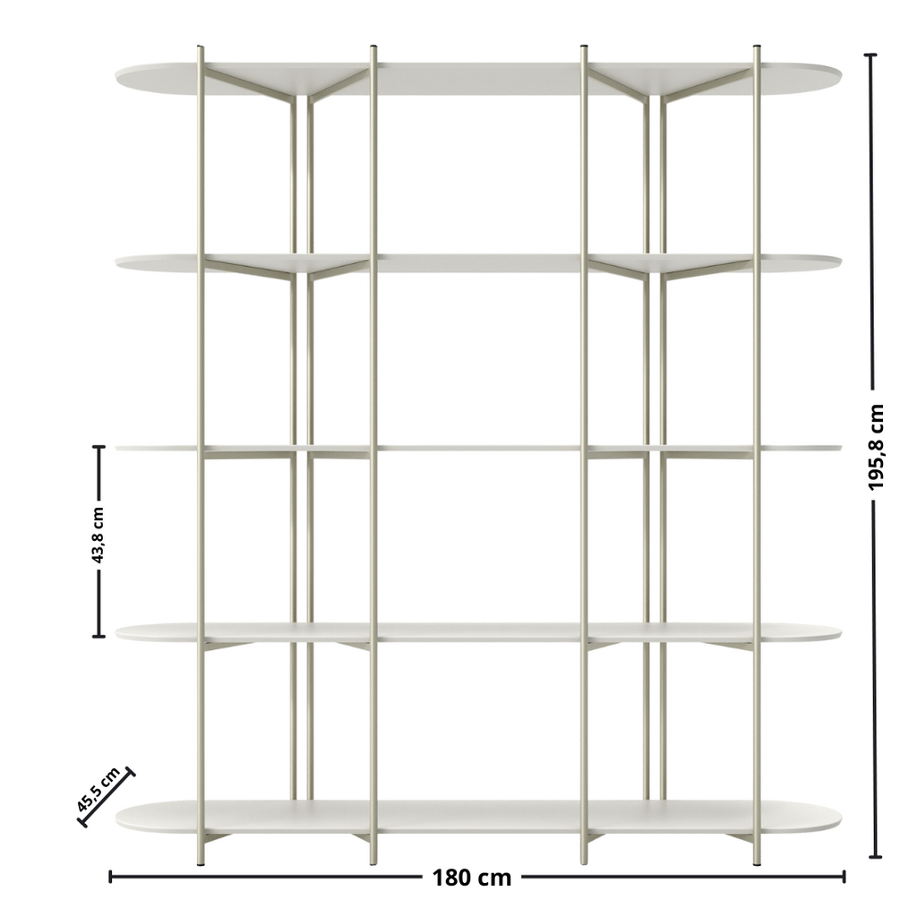 Estante Enya Província 180x195cm 5 Prateleiras Off White e Champanhe
