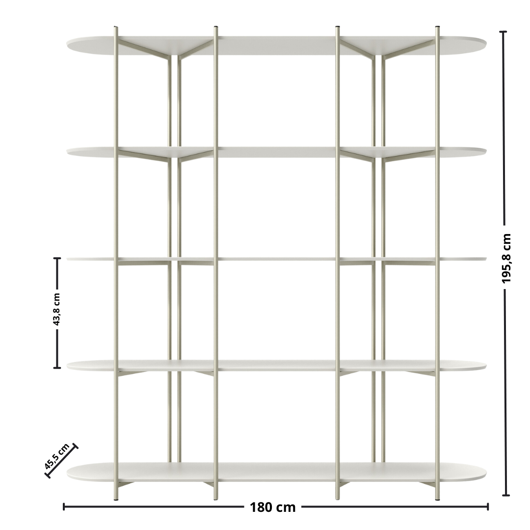 Estante Enya Província 180x195cm 5 Prateleiras Off White e Champanhe