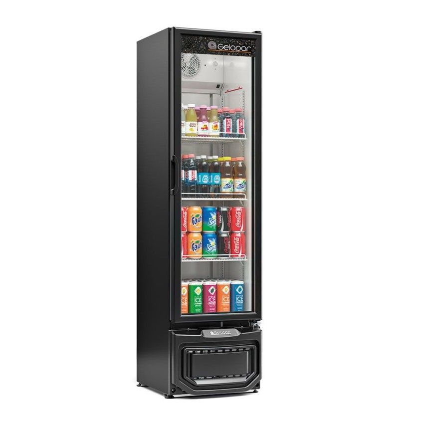 Expositora Vertical de Bebidas Gelopar 228L Porta de Vidro GPTU-230 PR Preto 220V