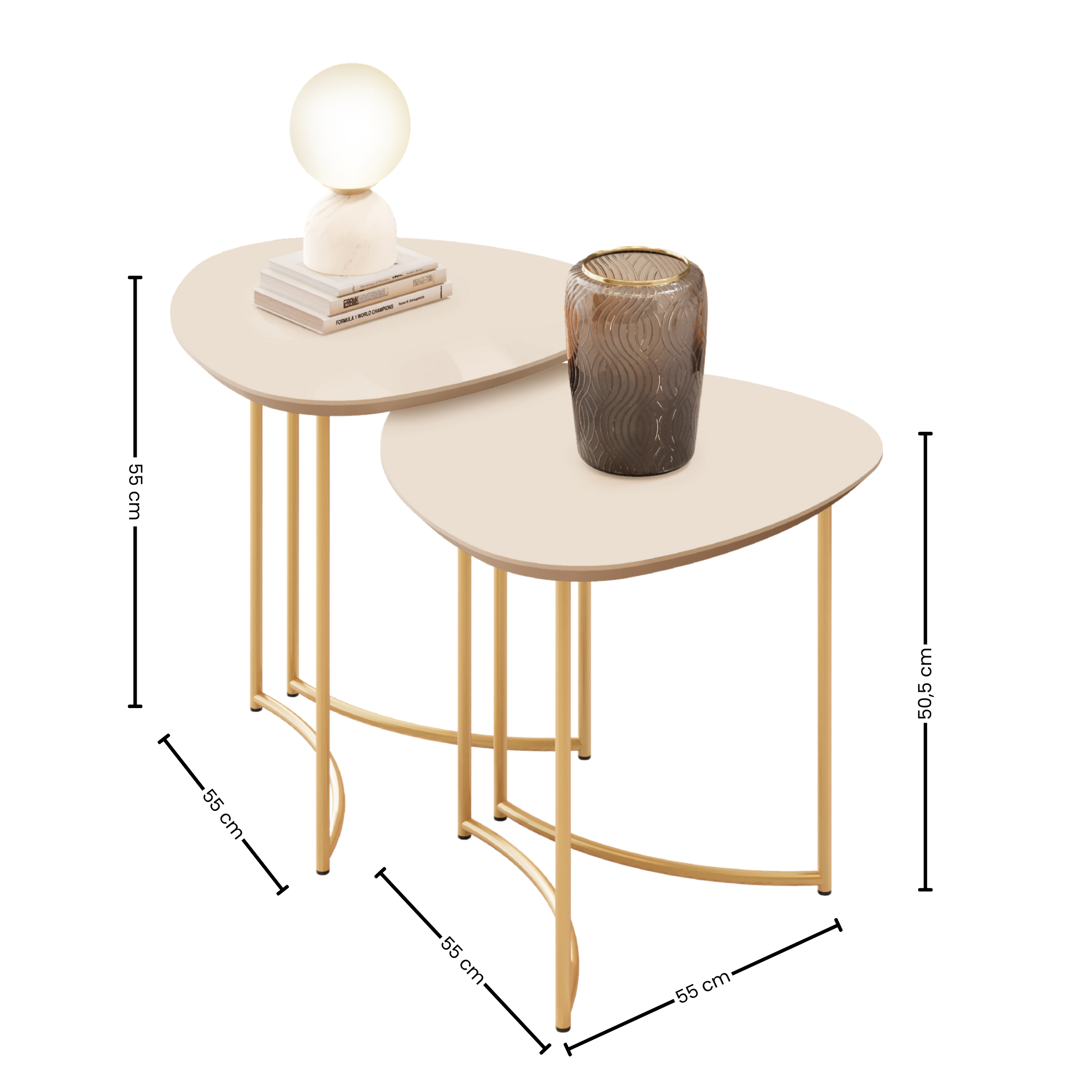 Mesa Lateral Pétala DJ Móveis Orgânica Pé Dourado Off White