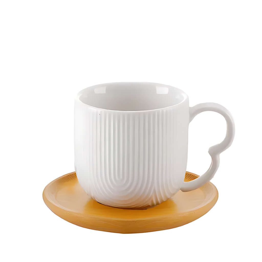 Jogo de 4 Xicaras De Café Porcelana Etilux  Oásis Com Pires Bambu 90ml