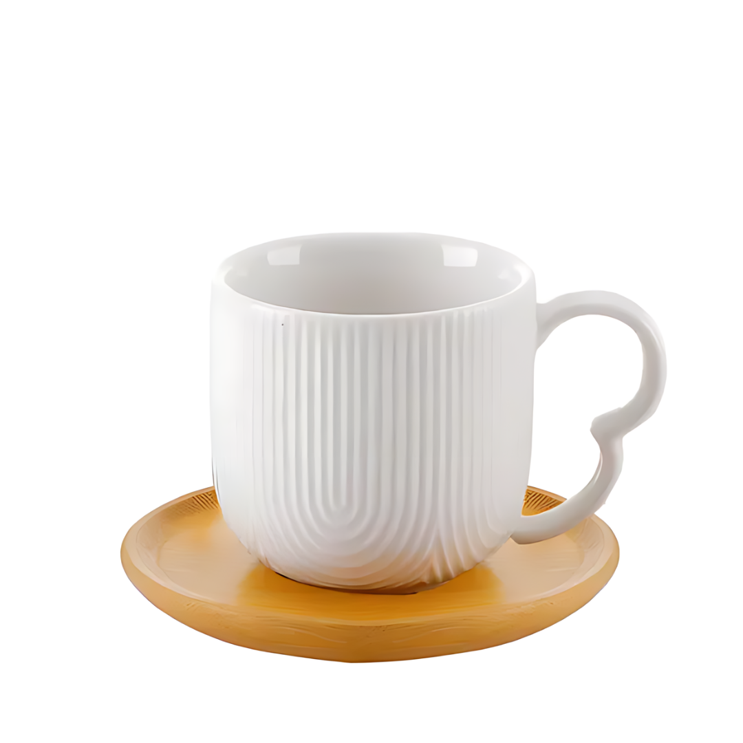 Jogo de 4 Xicaras De Café Porcelana Etilux  Oásis Com Pires Bambu 90ml