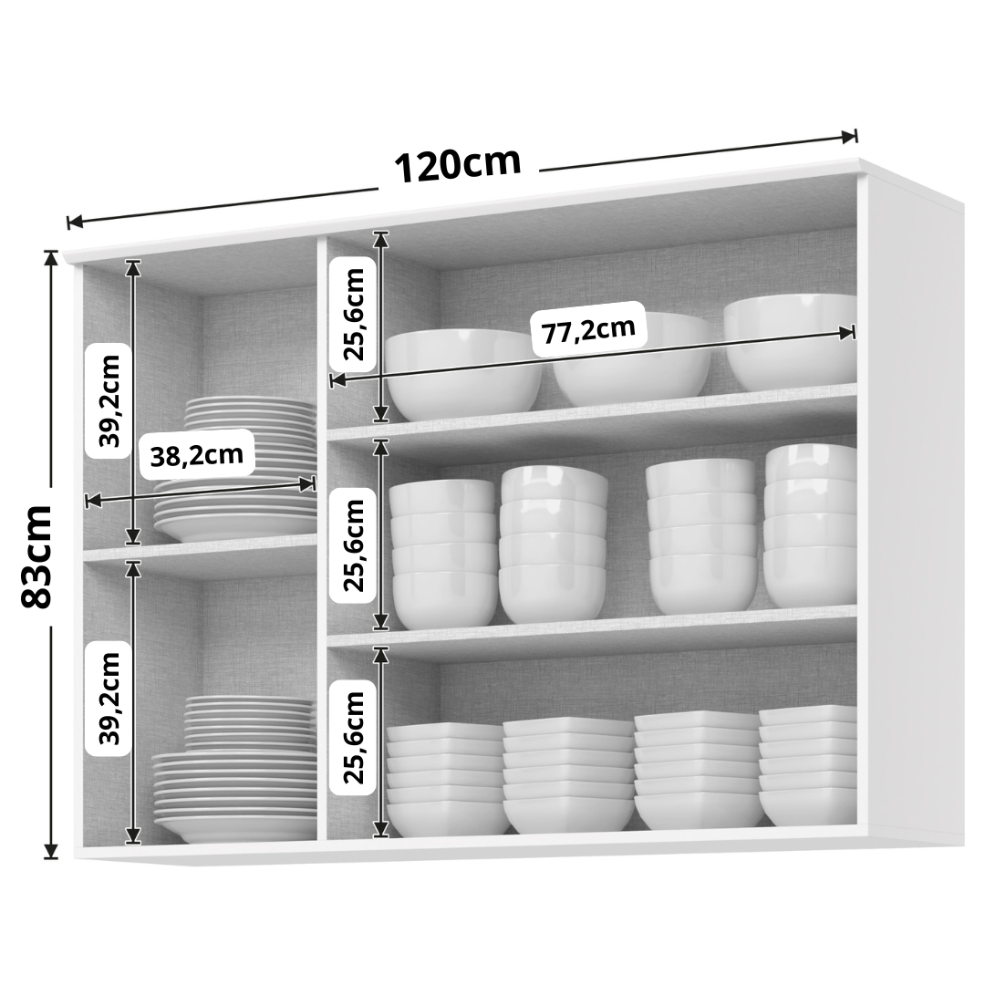 Armário Aéreo de Cozinha Americana Henn 100% MDF 3 Portas 120cm Branco HP