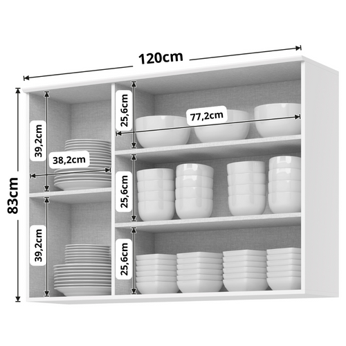 Armário Aéreo de Cozinha Americana Henn 100% MDF 3 Portas 120cm Branco HP