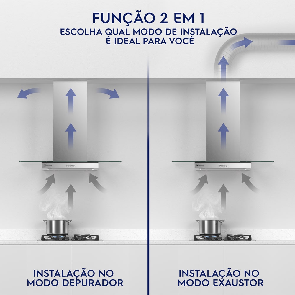 Coifa de Ilha Efficient Electrolux CE9IX 90cm Luz de Led Inox/Vidro 220V