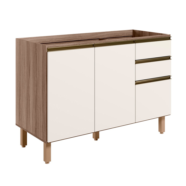 Balcão Nicioli Kali 120cm 100% MDF 2 Portas 3 Gavetas Carvalho Tok e Off White
