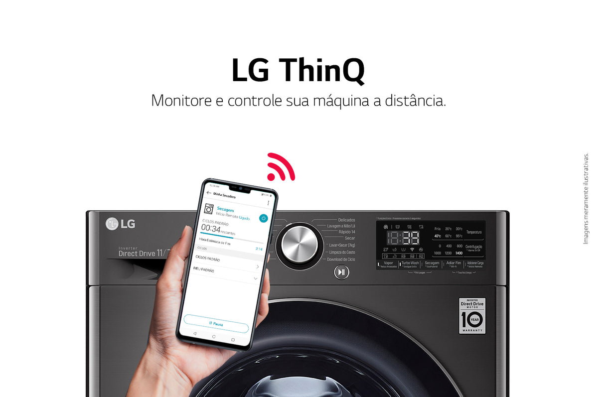 Lavadora e Secadora 17kg LG Torre WashTower AI DD Smart Black Inox 220V