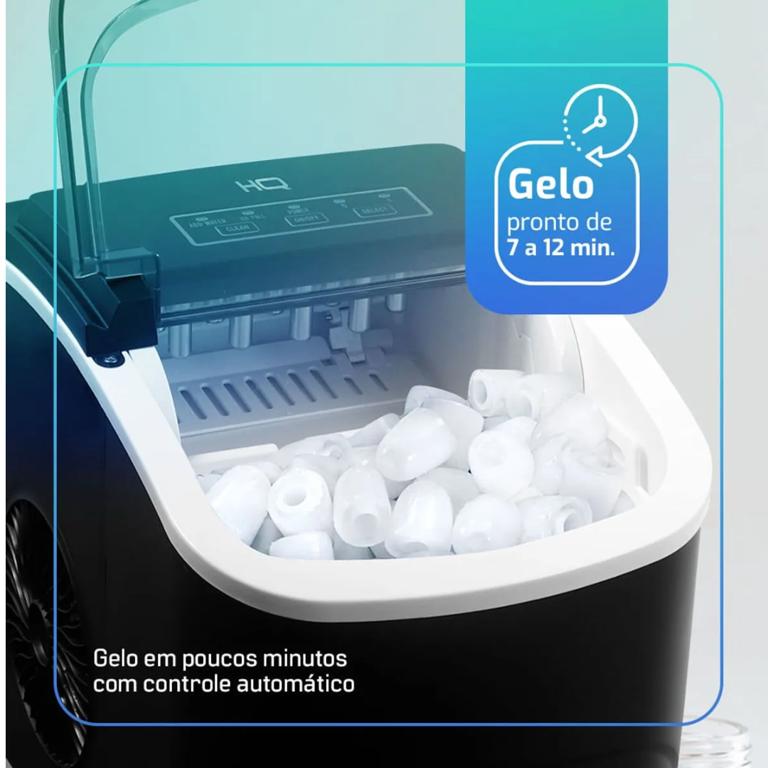 Máquina de Gelo 12kg HQ Turbo Ice Premium Preto 220V