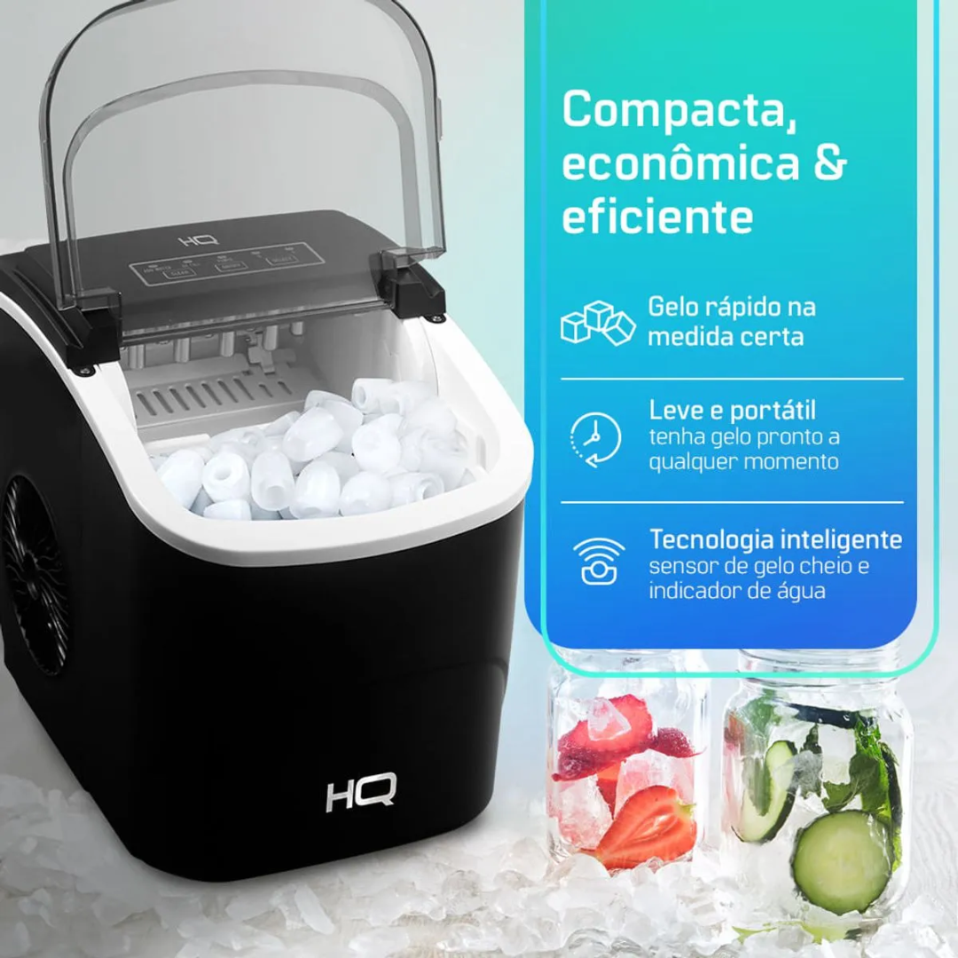 Máquina de Gelo 12kg HQ Turbo Ice Premium Preto 220V
