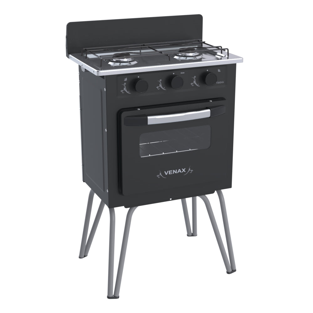 Fogão à Gás Portátil 2 Bocas Gemini Vetro Venax Preto Fosco 220V