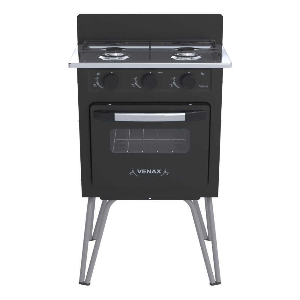 Fogão à Gás Portátil 2 Bocas Gemini Vetro Venax Preto Fosco 220V