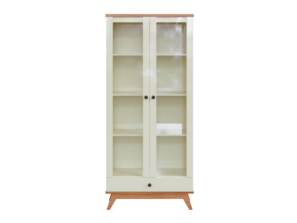 Cristaleira 100% MDF C704 Dalla Costa 2 Portas 1 Gaveta Off White e Freijó