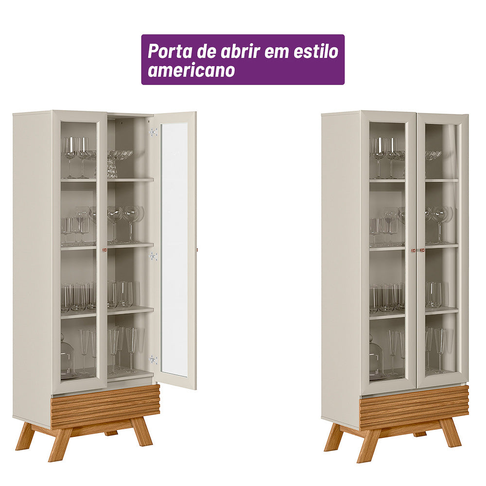 Cristaleira Línea Marsala Retrô 71cm 2 Portas Vidro e 1 Gaveta Nature/Off White
