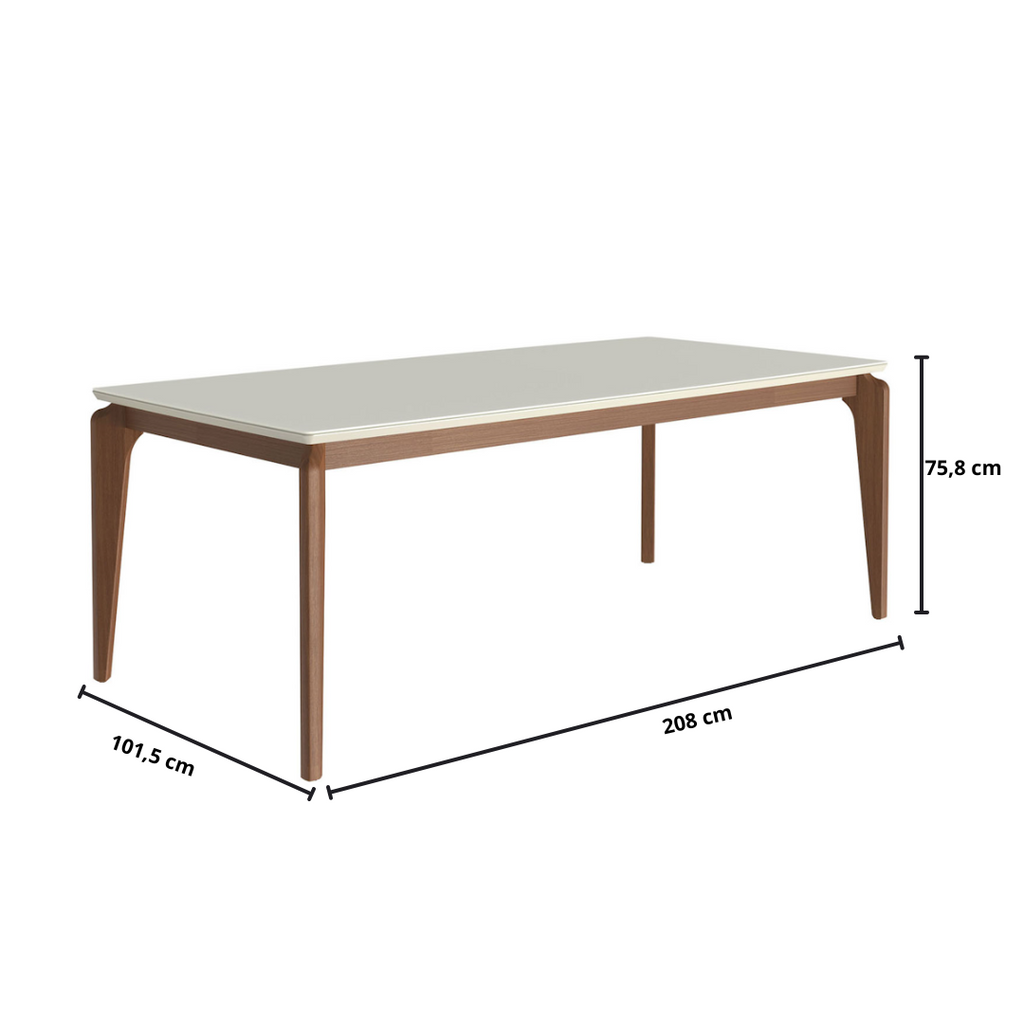 Mesa Retangular Lauren Província 208x101cm Natural Tampo com Vidro Off White