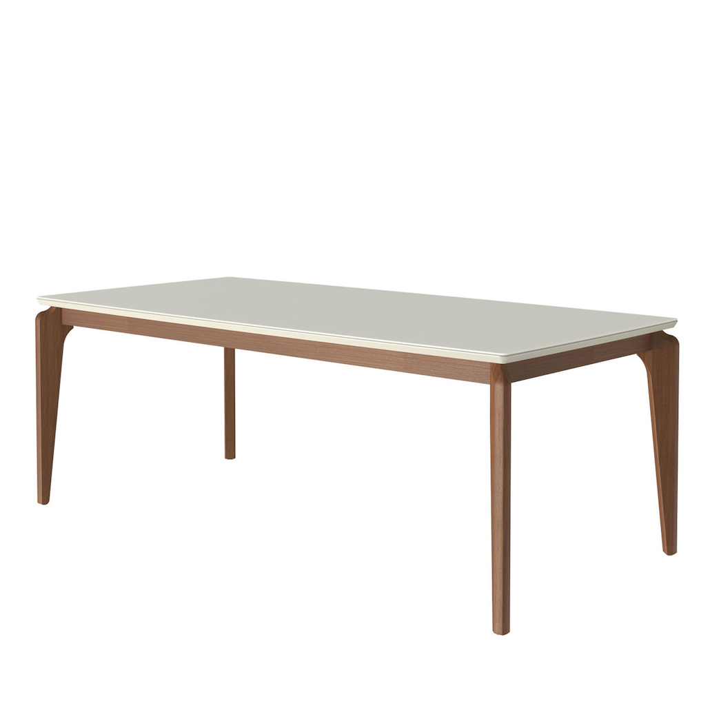 Mesa Retangular Lauren Província 208x101cm Natural Tampo com Vidro Off White