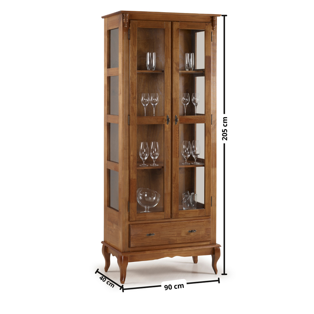 Cristaleira Rústica Linz 90cm 2 Portas e 1 Gaveta Imbuia