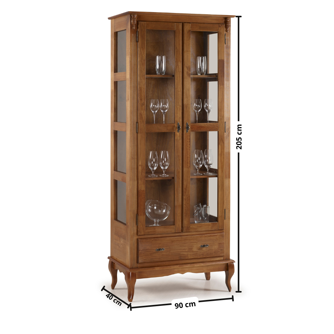 Cristaleira Rústica Linz 90cm 2 Portas e 1 Gaveta Imbuia