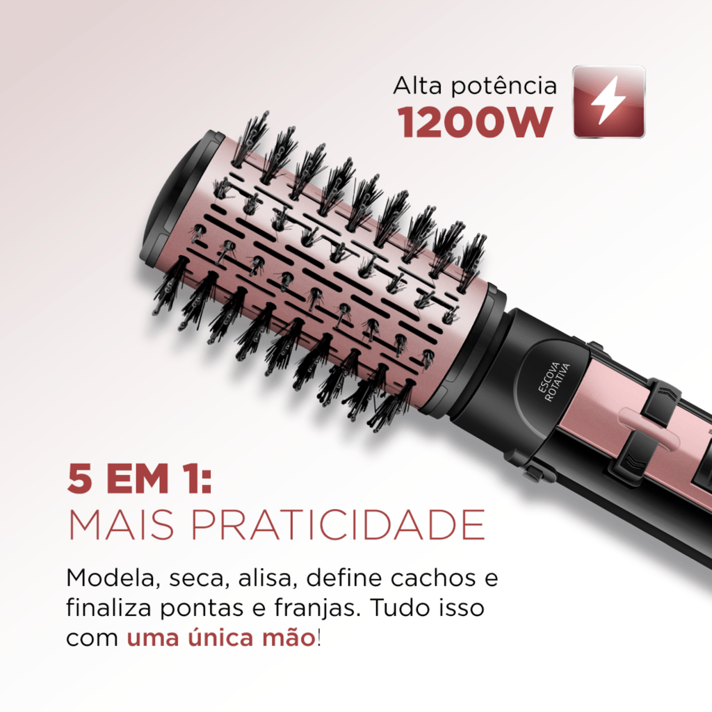 Escova Rotativa Mondial Golden 5 em 1 1200W Black Rose 220V