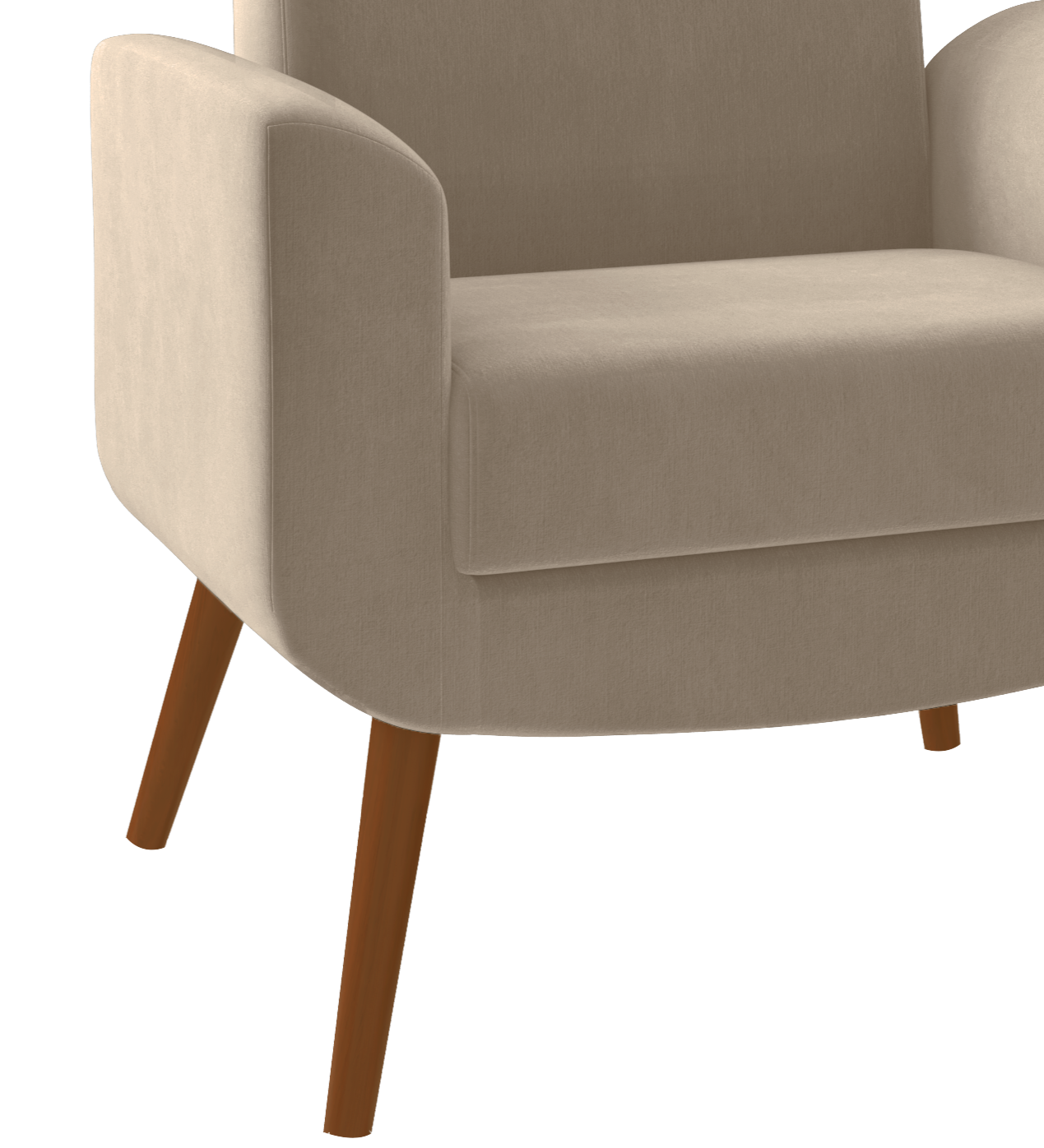 Poltrona Turim 74cm Konfort Pé Palito Castanho Veludo Capuccino