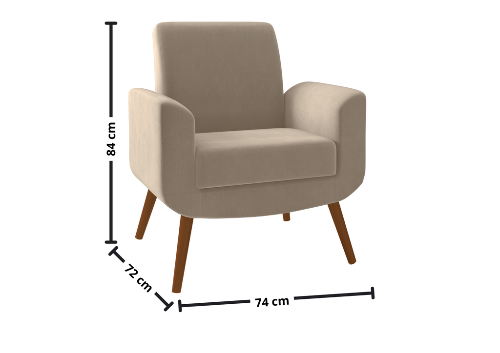 Poltrona Turim 74cm Konfort Pé Palito Castanho Veludo Capuccino