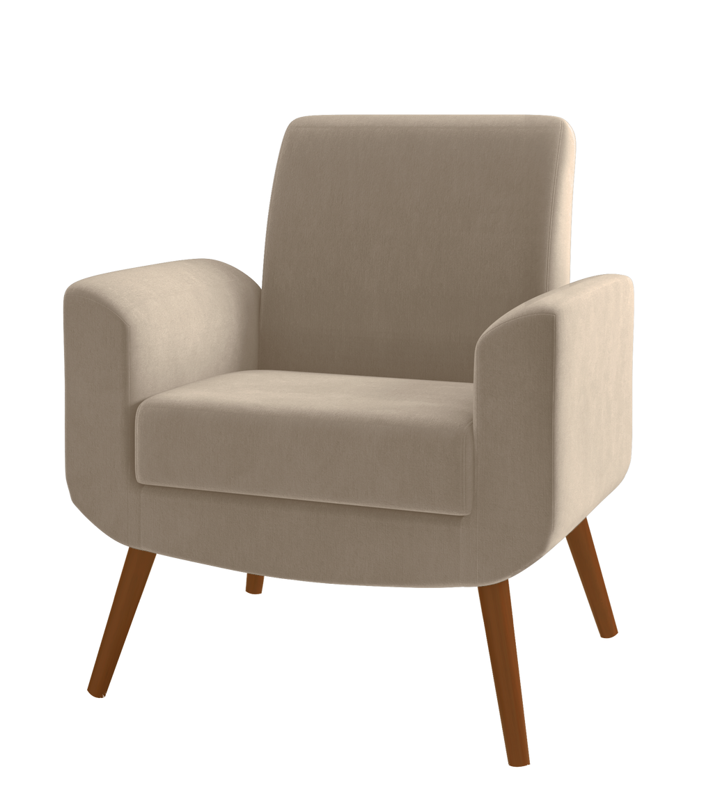 Poltrona Turim 74cm Konfort Pé Palito Castanho Veludo Capuccino