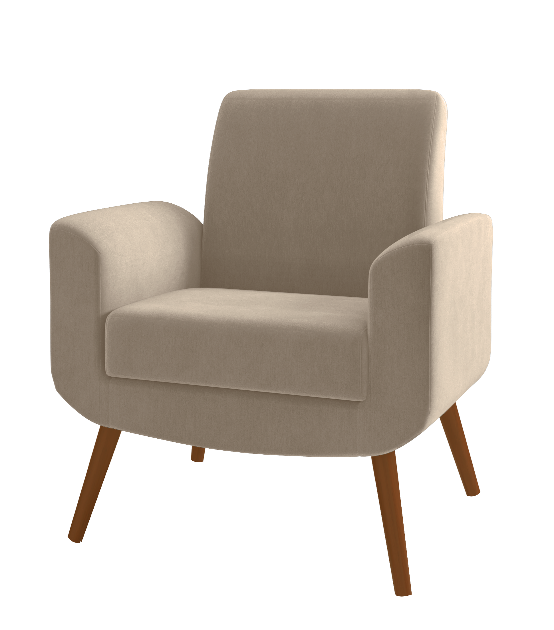 Poltrona Turim 74cm Konfort Pé Palito Castanho Veludo Capuccino
