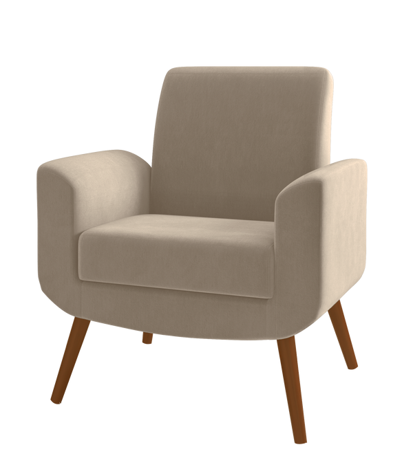 Poltrona Turim 74cm Konfort Pé Palito Castanho Veludo Capuccino