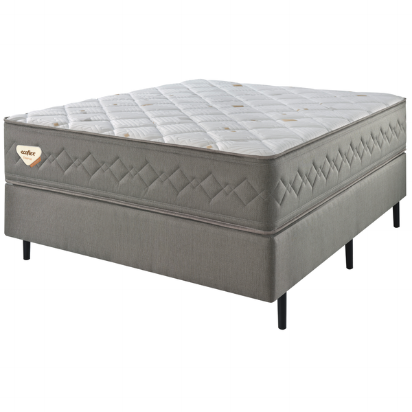 Conjunto Cama Box New 4 Estações Casal Ecoflex 138x188x69cm Molas Ensacadas Wide Chumbo