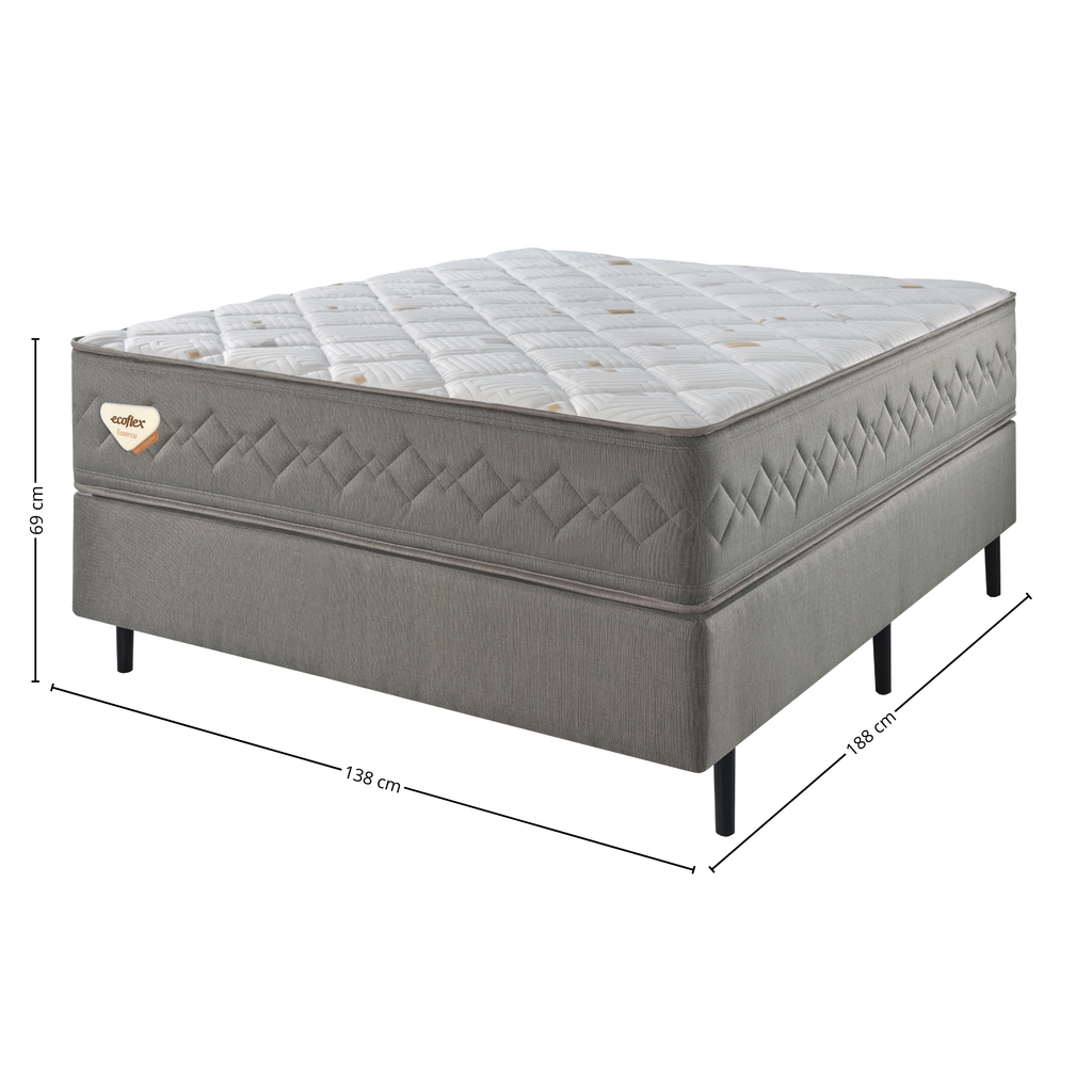 Conjunto Cama Box New 4 Estações Casal Ecoflex 138x188x69cm Molas Ensacadas Wide Chumbo