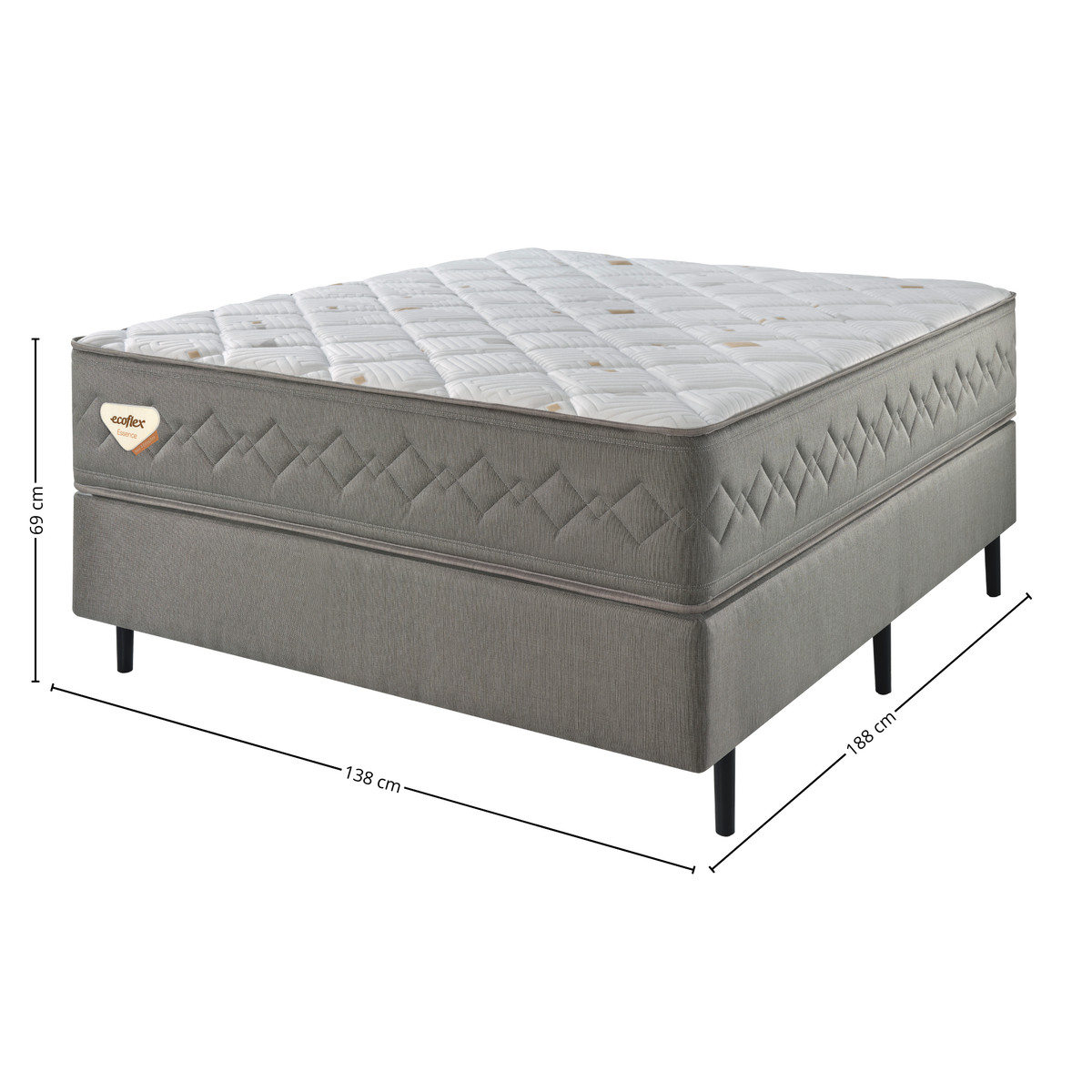 Conjunto Cama Box New 4 Estações Casal Ecoflex 138x188x69cm Molas Ensacadas Wide Chumbo