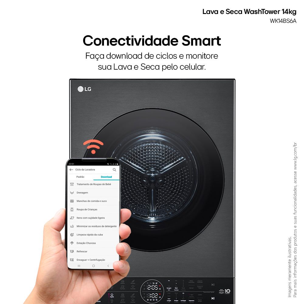 Lavadora e Secadora 14kg LG Torre WashTower AI DD Smart Black Inox 220V