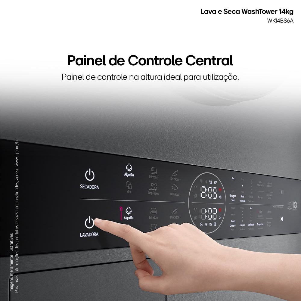 Lavadora e Secadora 14kg LG Torre WashTower AI DD Smart Black Inox 220V