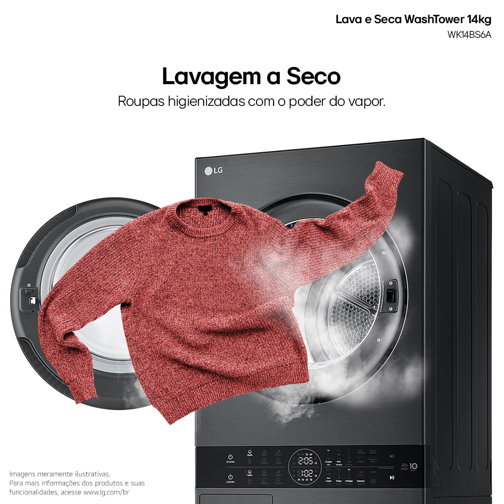 Lavadora e Secadora 14kg LG Torre WashTower AI DD Smart Black Inox 220V