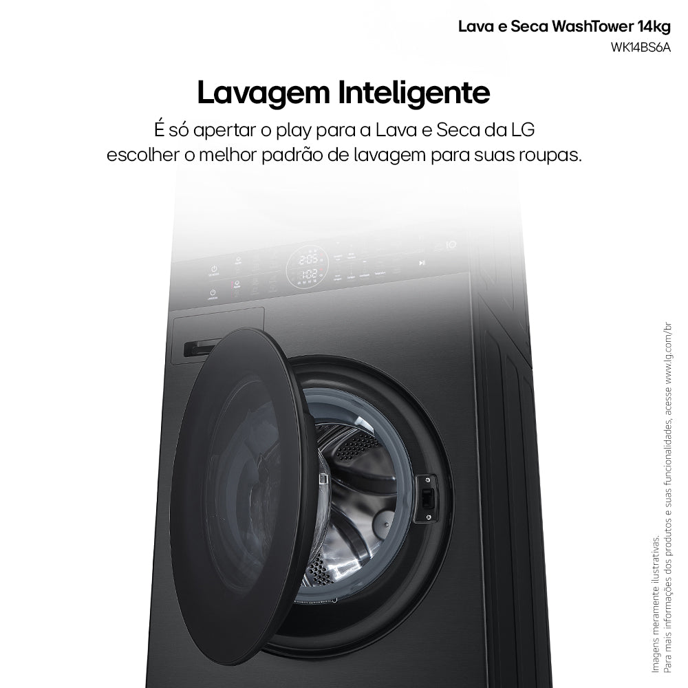 Lavadora e Secadora 14kg LG Torre WashTower AI DD Smart Black Inox 220V