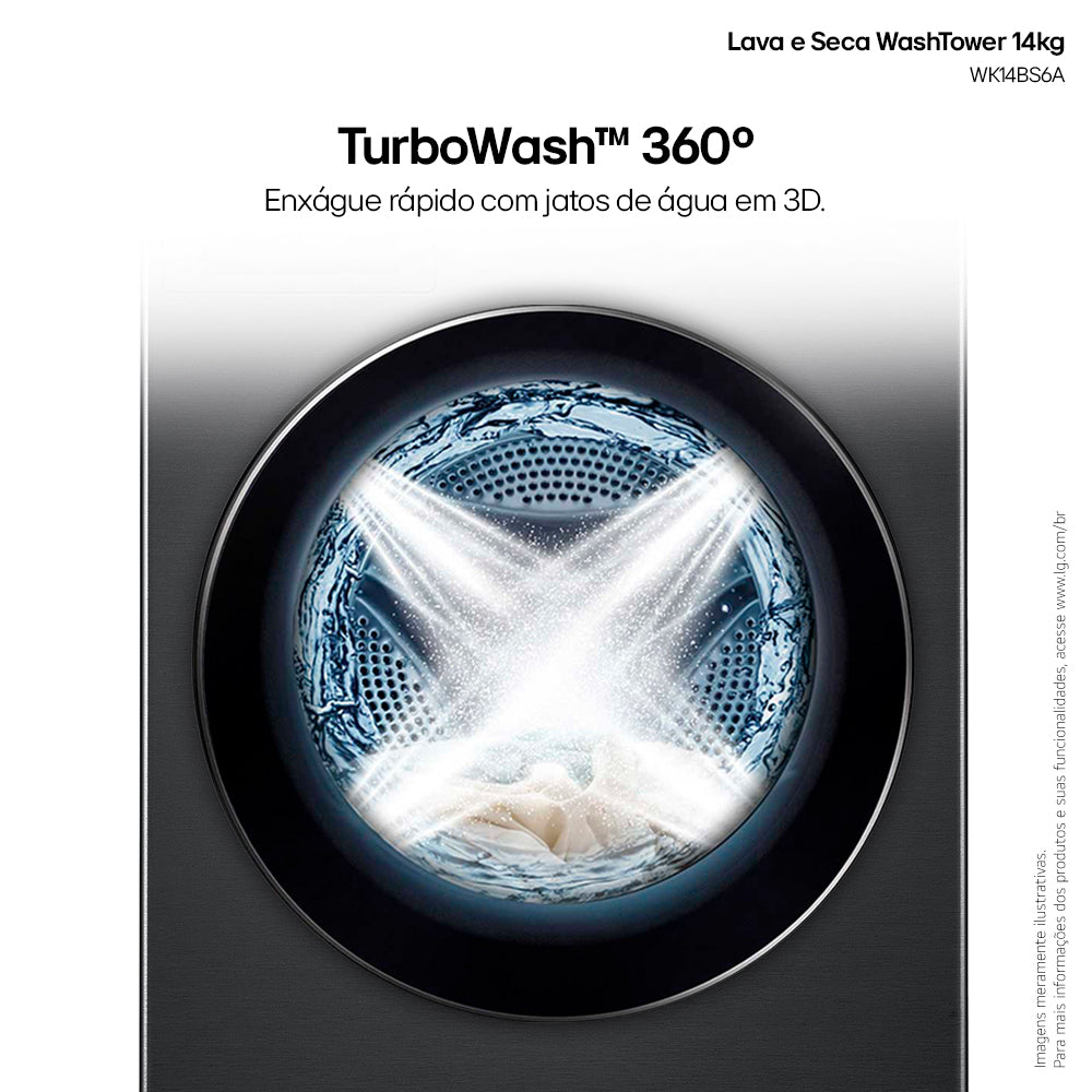 Lavadora e Secadora 14kg LG Torre WashTower AI DD Smart Black Inox 220V
