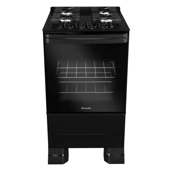 Fogão 4 bocas Mueller MFV4BF com Mesa de Vidro e grades de Ferro Fundido Preto Fosco Bivolt