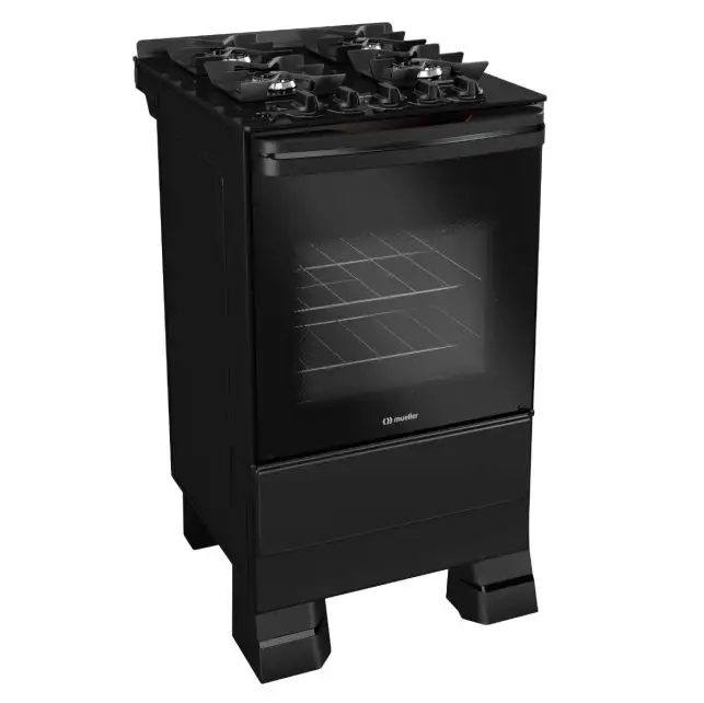Fogão 4 bocas Mueller MFV4BF com Mesa de Vidro e grades de Ferro Fundido Preto Fosco Bivolt