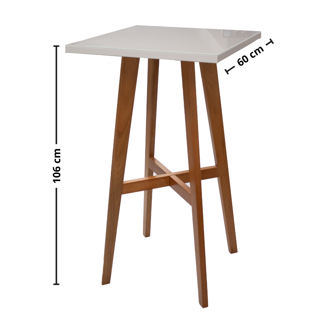 Mesa Bistrô Sara Artsoli Castanho Claro com Vidro Off White