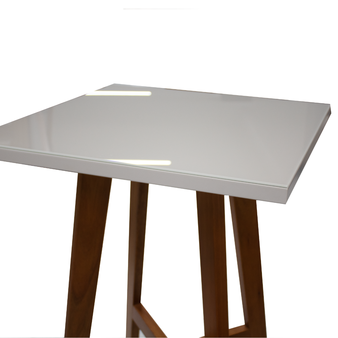 Mesa Bistrô Sara Artsoli Castanho Claro com Vidro Off White
