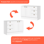 Balcão de Cozinha Americana Henn 100% MDF 2 Portas 3 Gavetas 120cm Branco HP